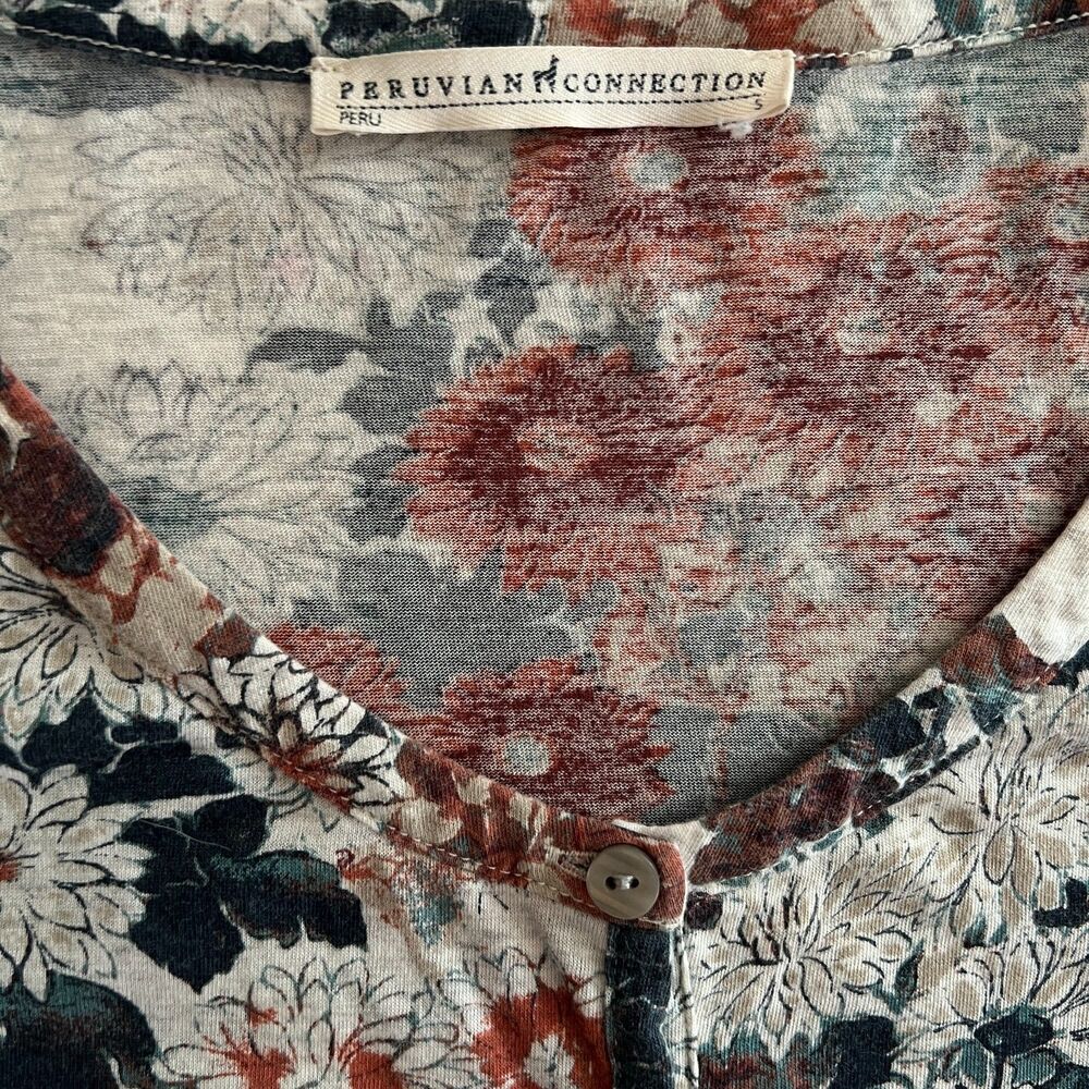 Peruvian Connection Dress S Wanderlust Floral Henley Drop Waist Long Sleeve - Picture 4 of 7